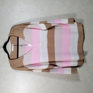 04144 Mustard Seed tan, cream and pink striped knit sweater M NWT